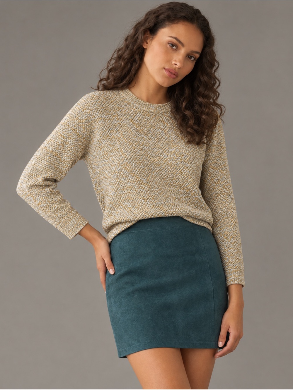 Fat Face Marled Mustard Crewneck Sweater